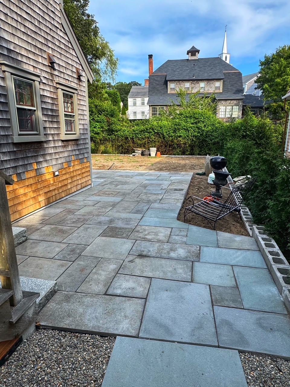 Patio with church steeple view