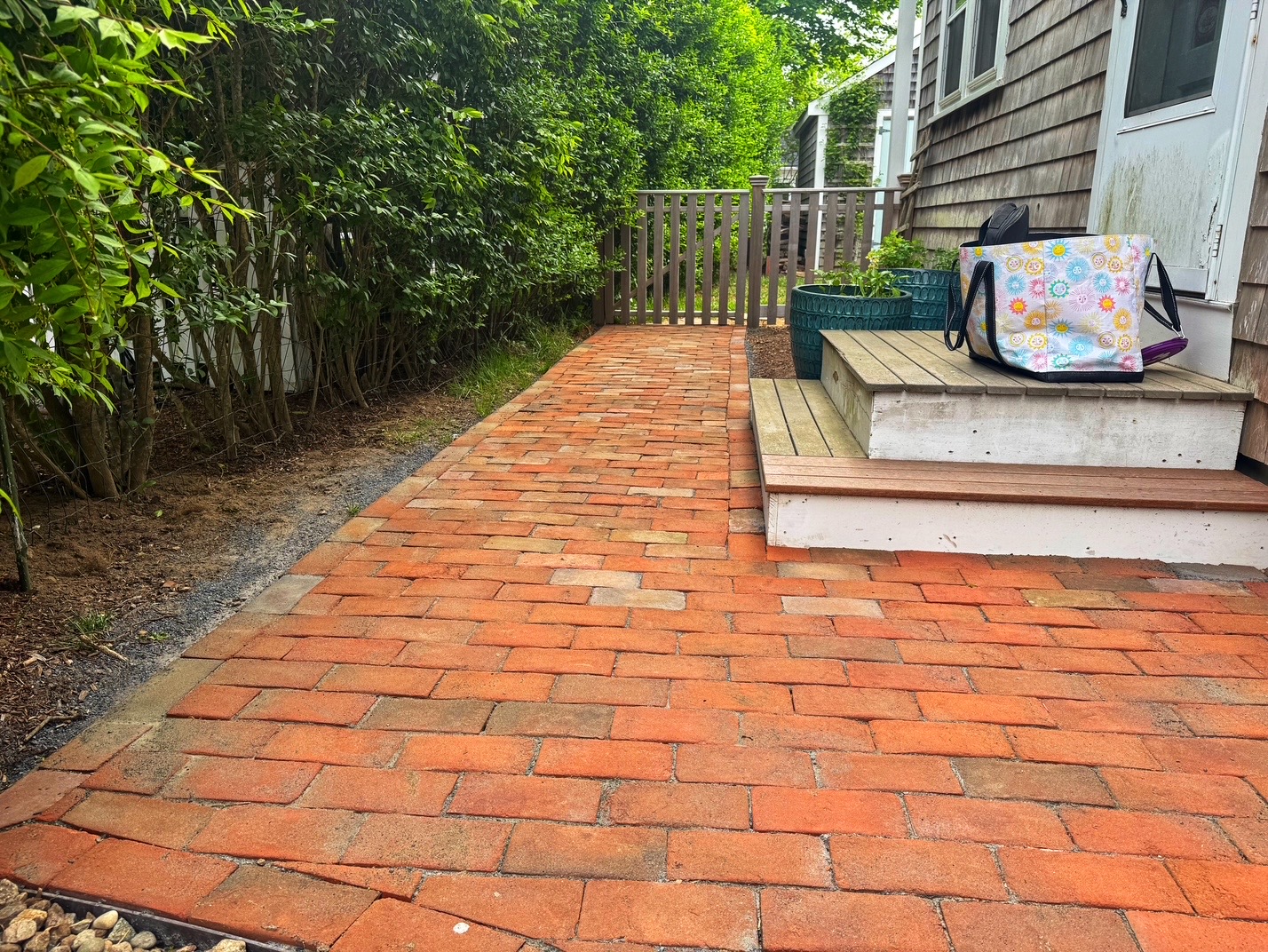 Brick patio with steps